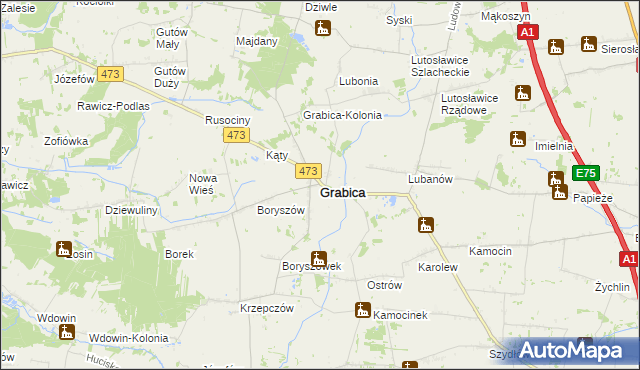 mapa Grabica powiat piotrkowski, Grabica powiat piotrkowski na mapie Targeo