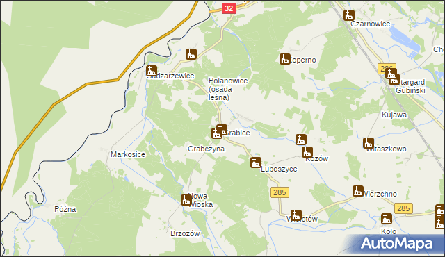 mapa Grabice gmina Gubin, Grabice gmina Gubin na mapie Targeo