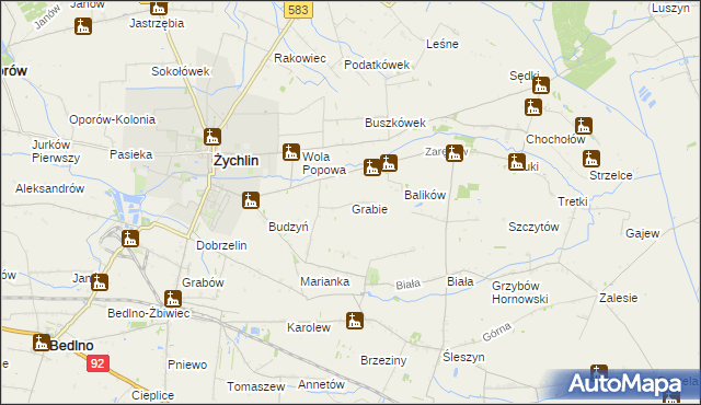 mapa Grabie gmina Żychlin, Grabie gmina Żychlin na mapie Targeo