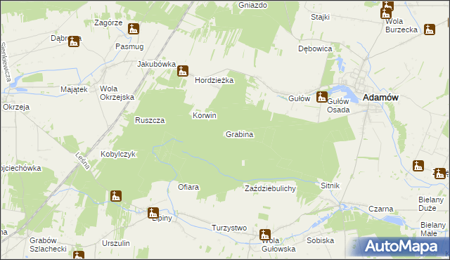 mapa Grabina gmina Adamów, Grabina gmina Adamów na mapie Targeo