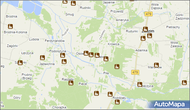 mapa Grabina gmina Zadzim, Grabina gmina Zadzim na mapie Targeo