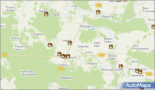 mapa Grabinka gmina Warta, Grabinka gmina Warta na mapie Targeo