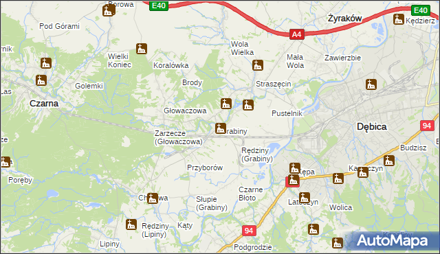 mapa Grabiny gmina Czarna, Grabiny gmina Czarna na mapie Targeo