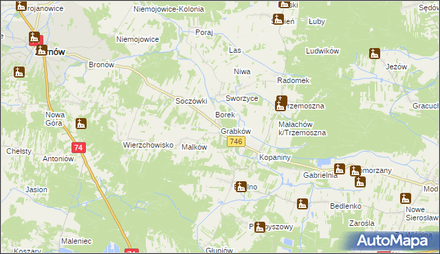 mapa Grabków gmina Końskie, Grabków gmina Końskie na mapie Targeo