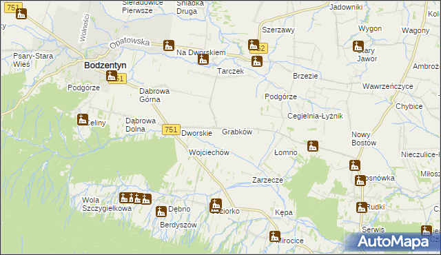 mapa Grabków gmina Pawłów, Grabków gmina Pawłów na mapie Targeo