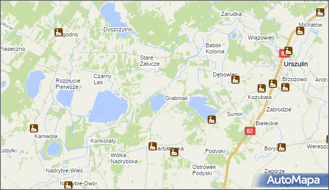mapa Grabniak gmina Urszulin, Grabniak gmina Urszulin na mapie Targeo