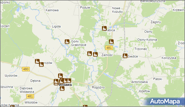 mapa Grabno gmina Sędziejowice, Grabno gmina Sędziejowice na mapie Targeo