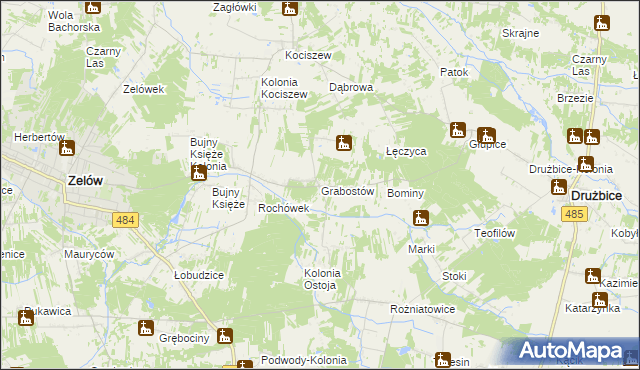 mapa Grabostów gmina Zelów, Grabostów gmina Zelów na mapie Targeo