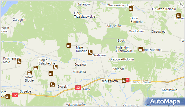 mapa Grabowa gmina Mniszków, Grabowa gmina Mniszków na mapie Targeo