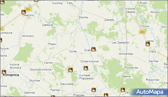 mapa Grabówie, Grabówie na mapie Targeo