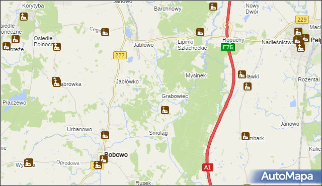 mapa Grabowiec gmina Bobowo, Grabowiec gmina Bobowo na mapie Targeo