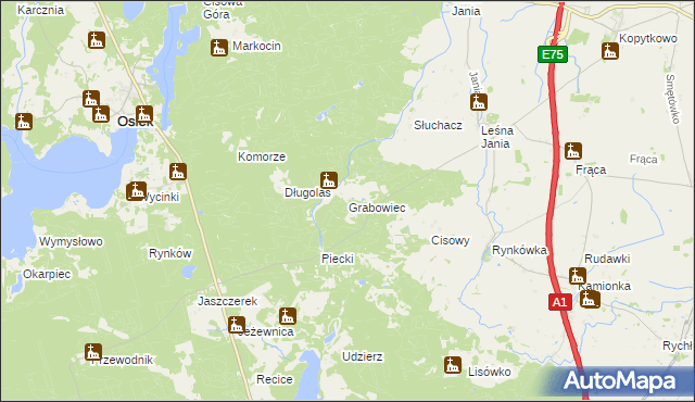 mapa Grabowiec gmina Osiek, Grabowiec gmina Osiek na mapie Targeo