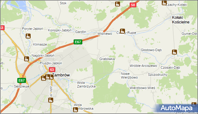 mapa Grabówka gmina Zambrów, Grabówka gmina Zambrów na mapie Targeo