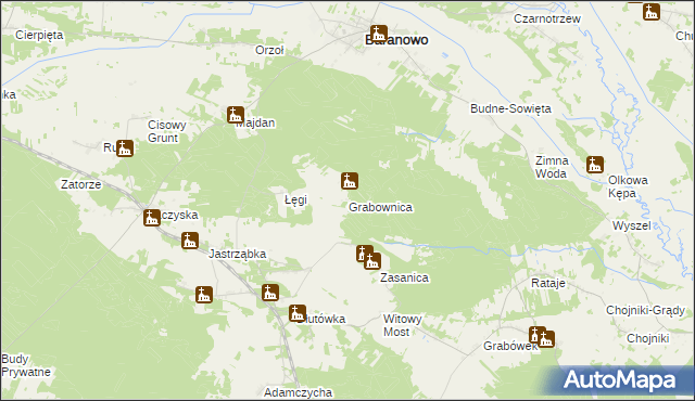 mapa Grabownica gmina Baranowo, Grabownica gmina Baranowo na mapie Targeo