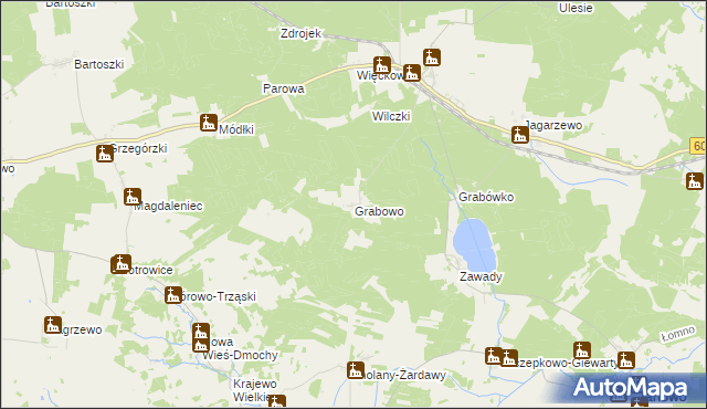 mapa Grabowo gmina Janowo, Grabowo gmina Janowo na mapie Targeo