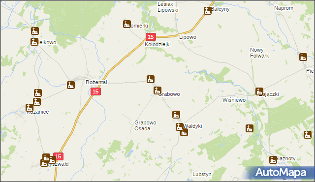 mapa Grabowo gmina Lubawa, Grabowo gmina Lubawa na mapie Targeo