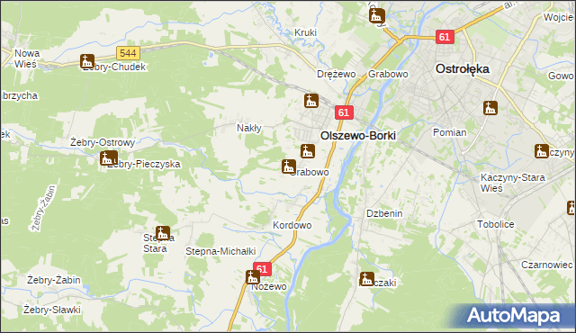 mapa Grabowo gmina Olszewo-Borki, Grabowo gmina Olszewo-Borki na mapie Targeo