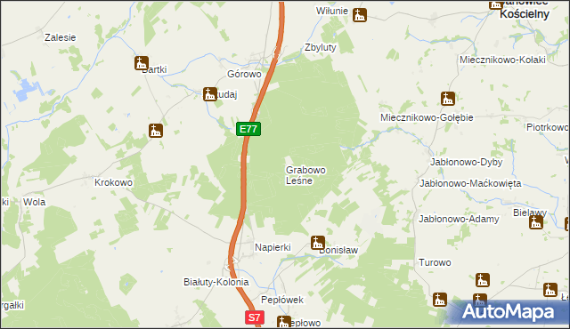 mapa Grabowo Leśne, Grabowo Leśne na mapie Targeo