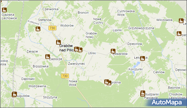 mapa Grabowska Wola gmina Grabów nad Pilicą, Grabowska Wola gmina Grabów nad Pilicą na mapie Targeo