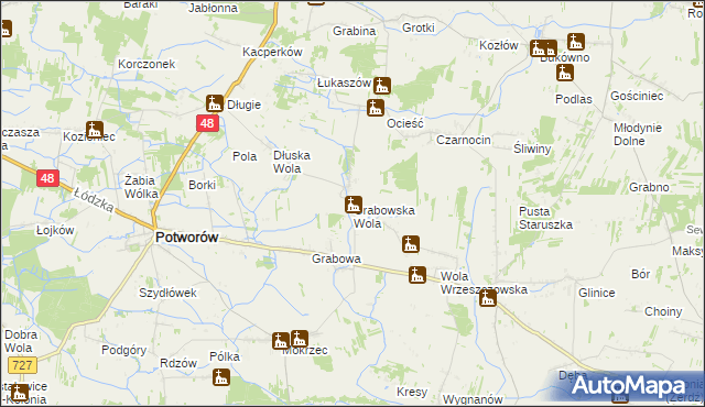 mapa Grabowska Wola gmina Potworów, Grabowska Wola gmina Potworów na mapie Targeo