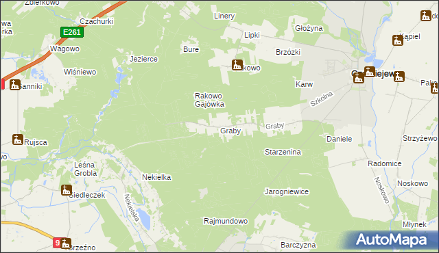 mapa Graby gmina Czerniejewo, Graby gmina Czerniejewo na mapie Targeo