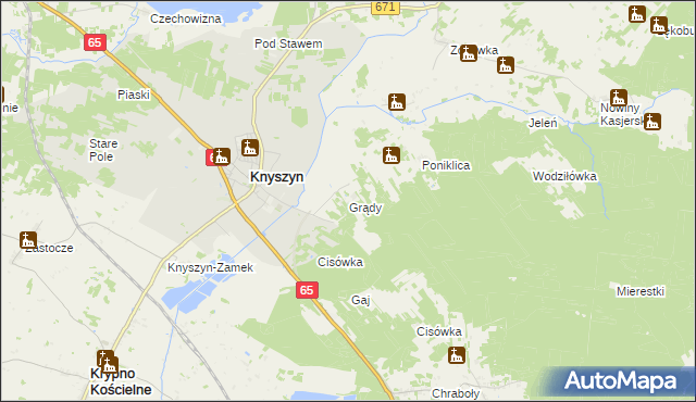 mapa Grądy gmina Knyszyn, Grądy gmina Knyszyn na mapie Targeo