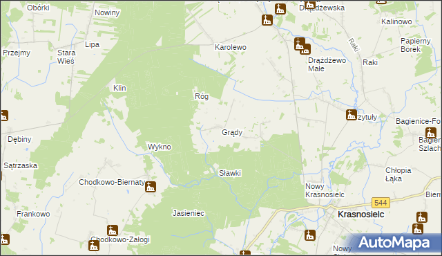 mapa Grądy gmina Krasnosielc, Grądy gmina Krasnosielc na mapie Targeo