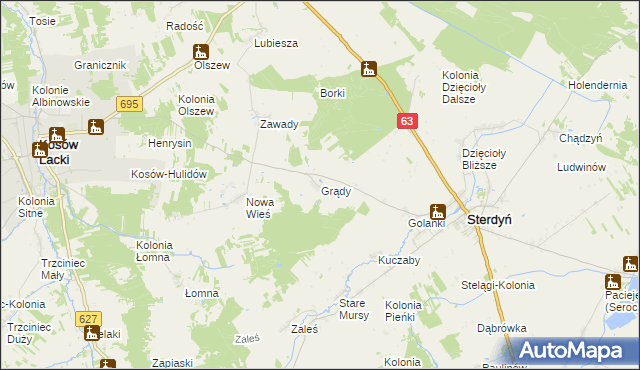 mapa Grądy gmina Sterdyń, Grądy gmina Sterdyń na mapie Targeo