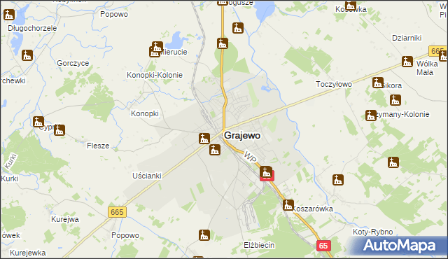 mapa Grajewo, Grajewo na mapie Targeo