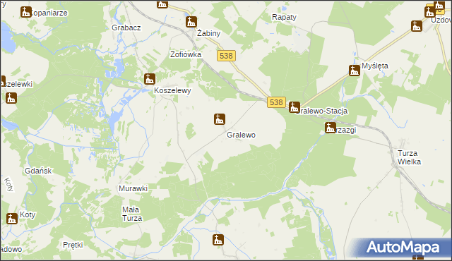 mapa Gralewo gmina Płośnica, Gralewo gmina Płośnica na mapie Targeo