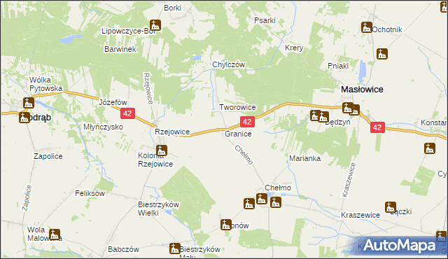 mapa Granice gmina Masłowice, Granice gmina Masłowice na mapie Targeo