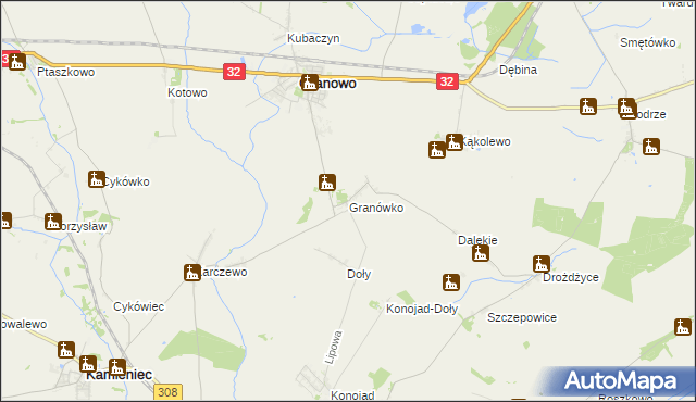 mapa Granówko gmina Granowo, Granówko gmina Granowo na mapie Targeo