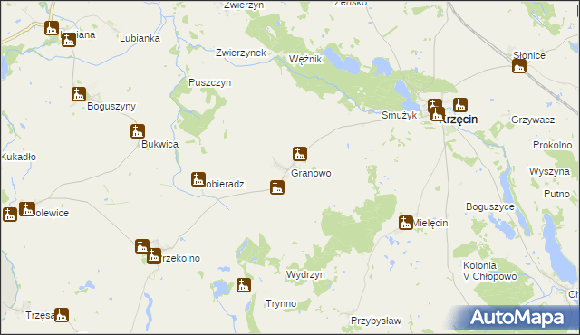 mapa Granowo gmina Krzęcin, Granowo gmina Krzęcin na mapie Targeo