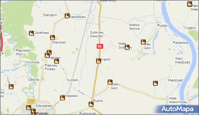 mapa Gręblin, Gręblin na mapie Targeo