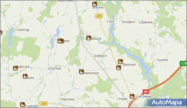 mapa Grębocin gmina Gryfice, Grębocin gmina Gryfice na mapie Targeo