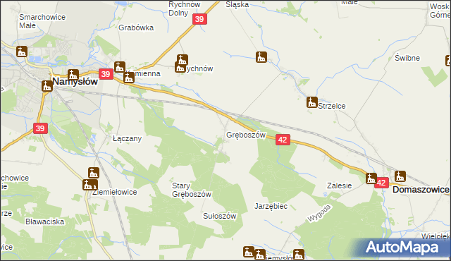 mapa Gręboszów gmina Domaszowice, Gręboszów gmina Domaszowice na mapie Targeo