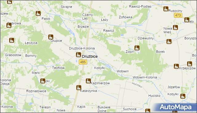 mapa Gręboszów gmina Drużbice, Gręboszów gmina Drużbice na mapie Targeo