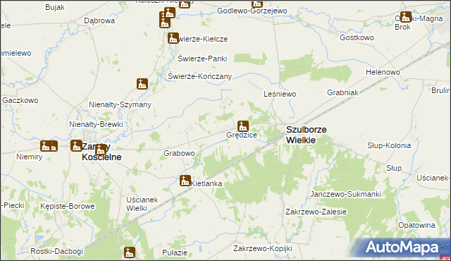 mapa Grędzice gmina Szulborze Wielkie, Grędzice gmina Szulborze Wielkie na mapie Targeo