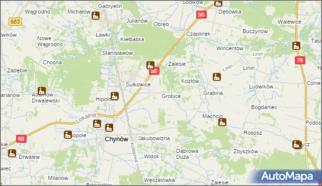 mapa Grobice, Grobice na mapie Targeo