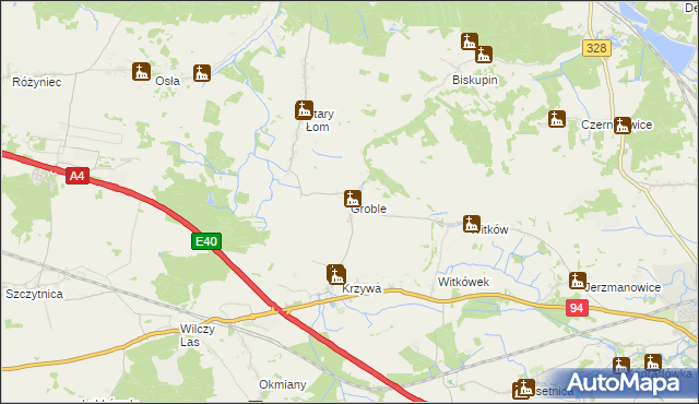 mapa Groble gmina Chojnów, Groble gmina Chojnów na mapie Targeo