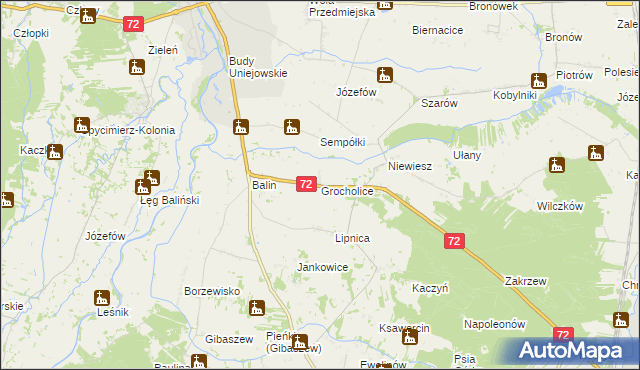 mapa Grocholice gmina Poddębice, Grocholice gmina Poddębice na mapie Targeo