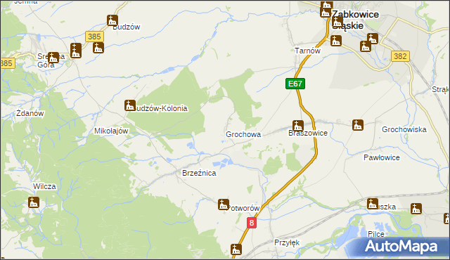 mapa Grochowa gmina Bardo, Grochowa gmina Bardo na mapie Targeo