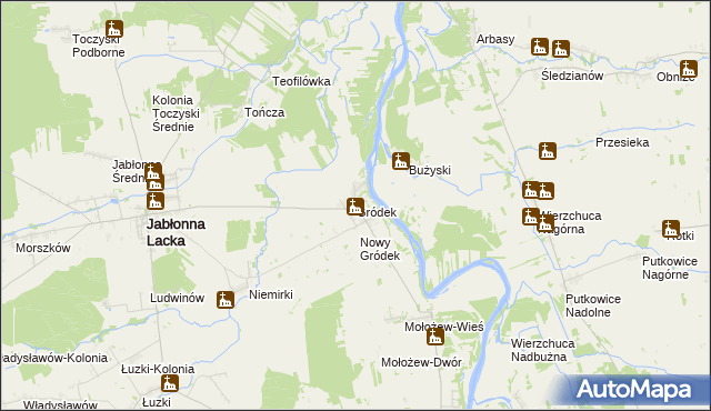 mapa Gródek gmina Jabłonna Lacka, Gródek gmina Jabłonna Lacka na mapie Targeo