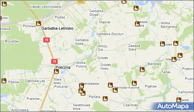 mapa Gródek gmina Policzna, Gródek gmina Policzna na mapie Targeo