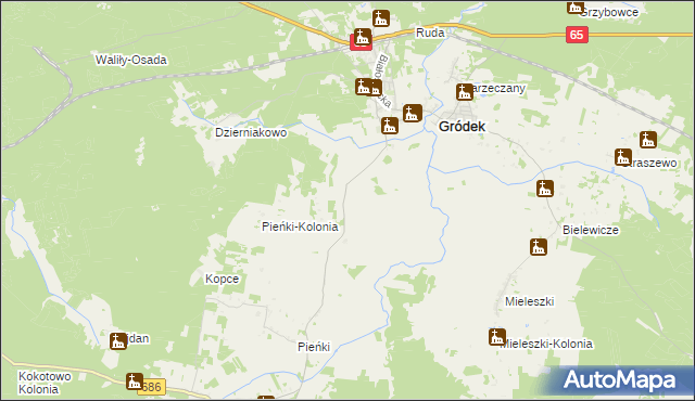 mapa Gródek-Kolonia gmina Gródek, Gródek-Kolonia gmina Gródek na mapie Targeo