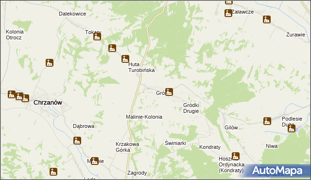 mapa Gródki gmina Turobin, Gródki gmina Turobin na mapie Targeo