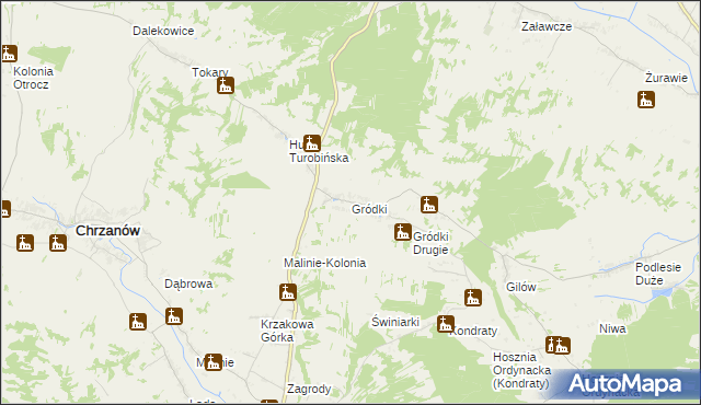 mapa Gródki gmina Turobin, Gródki gmina Turobin na mapie Targeo