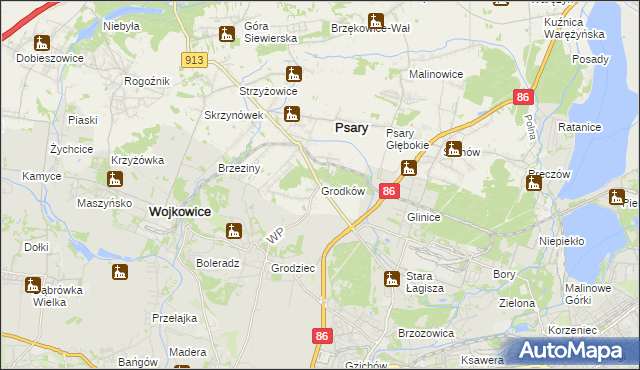mapa Grodków gmina Psary, Grodków gmina Psary na mapie Targeo