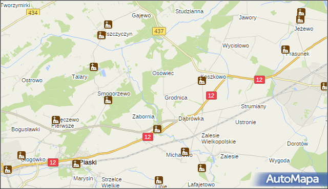 mapa Grodnica gmina Borek Wielkopolski, Grodnica gmina Borek Wielkopolski na mapie Targeo