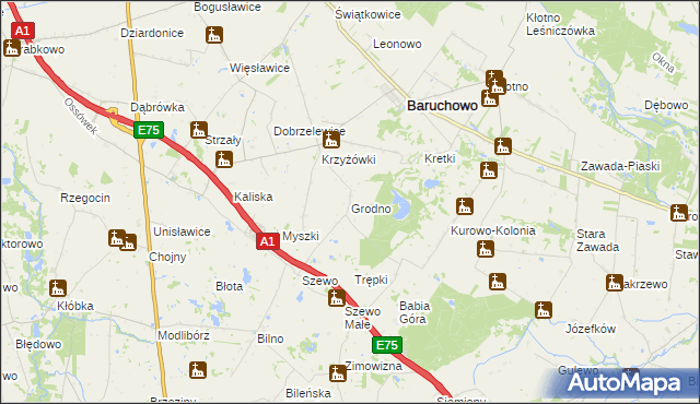 mapa Grodno gmina Baruchowo, Grodno gmina Baruchowo na mapie Targeo